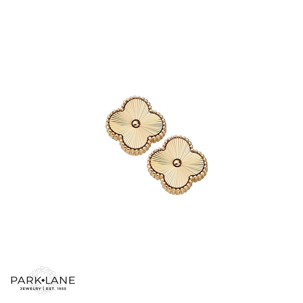 Park Lane Jewelry FOXY Earrings Gold Quatrefoil Four leaf clover textured